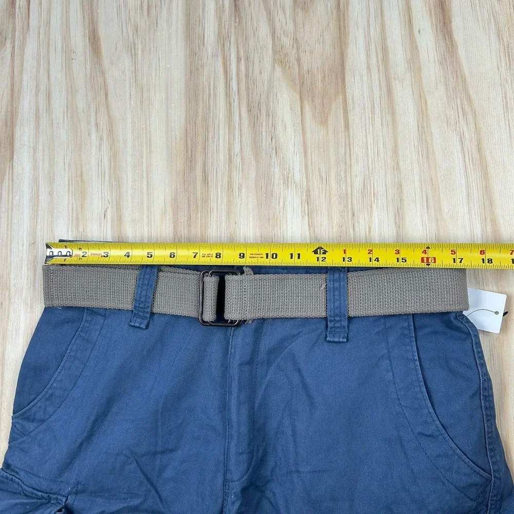 Nautica NEW Navy Blue 100% Cotton Baggy Cargo Twill‎ Shorts with Gray Belt 32